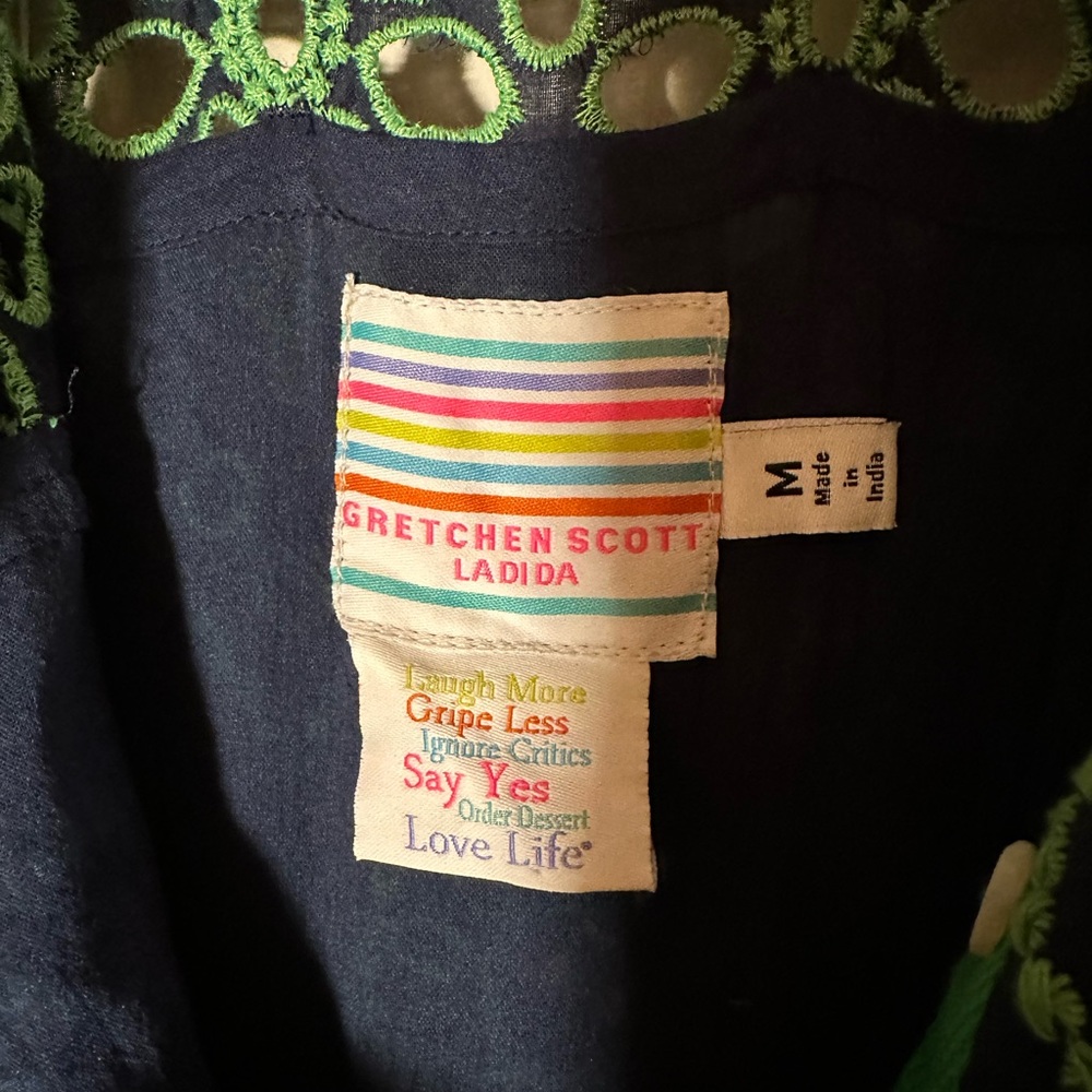 Gretchen Scott Designs Green and Navy Little Bo Peep eyelet midi dress - Picture 8 of 9